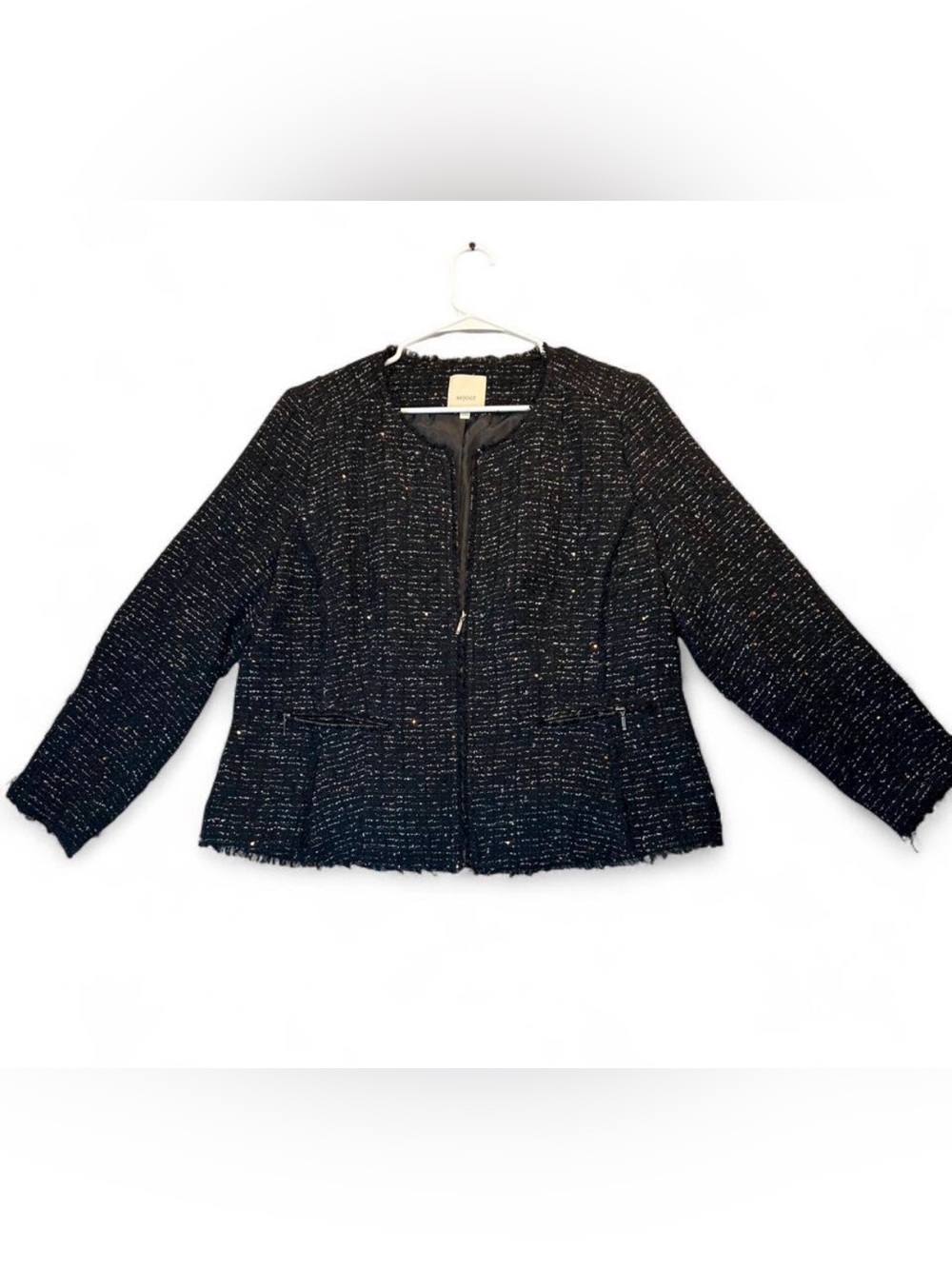 Sejour Black Bouclé Zip-Front Blazer Jacket